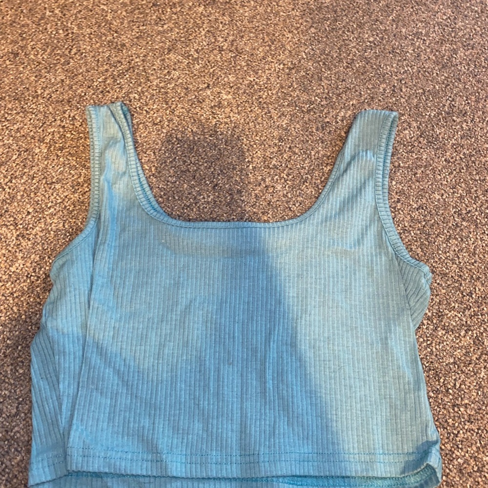 SHEIN Blue Ribbed Crop Tank Top